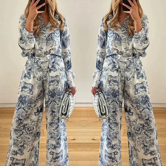 Zara Pants - Zara Summer Casual Lazy Collared Print Shirt Pants Set